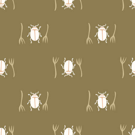 Seamless background bug insect gender neutral pattern. Whimsical minimal earthy 2 tone color. kids nursery wallpaper or boho cartoon insect beetle fashion all over print.のイラスト素材