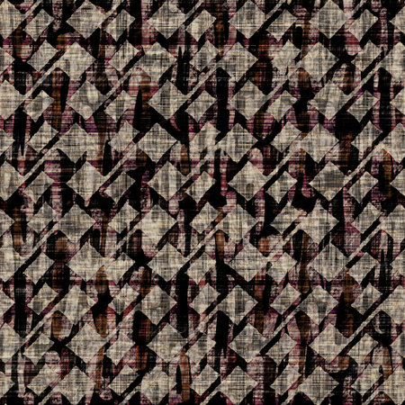 Seamless sepia grunge geometric print texture background. Distressed fabric pattern textile...