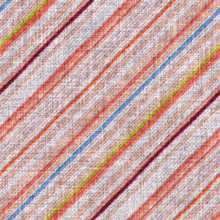 Variegated multicolor diagonal tapestry stripe woven texture. Space dyed watercolor effect knit striped background. Fuzzy thin grungy textile material. Tufted boucle carpet rug fabric effect.の写真素材