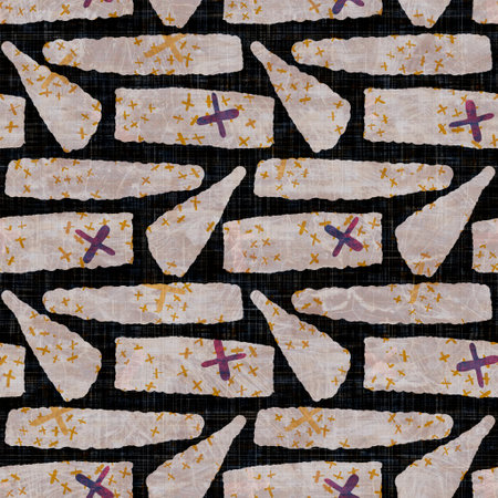 Seamless dark geometric block print background. Boho ethnic soft furnishing fabric style. Tie dye painterly decorative pattern textile. Space dyed blur geo raster jpg swatch all over print.の写真素材