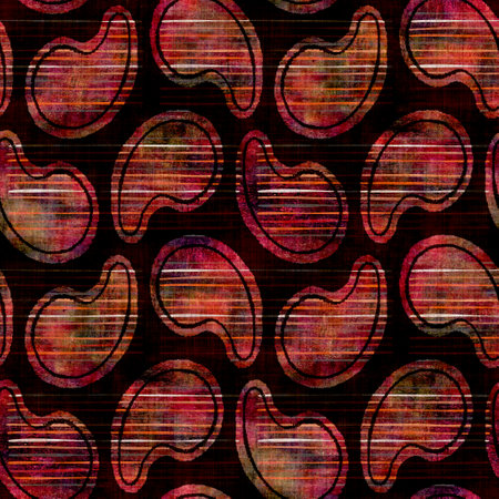 Seamless dark paisley block print background. Boho ethnic soft furnishing fabric style. Tie dye decorative ogee motif pattern textile. Grunge winter blur raster jpg swatch all over print.の写真素材
