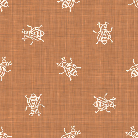 Seamless background bumble bee insect gender neutral pattern. Whimsical minimal earthy 2 tone color. Kids nursert wallpaper or boho cartoon bug fashion all over print.の写真素材