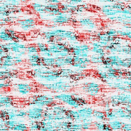 Mottled grunge blotch wavy stripe pattern background. Worn aqua blue red rustic nautical repeat swatch. Horizontal wave striped seamless tile material. Decorative faded distressed blur all over printの写真素材