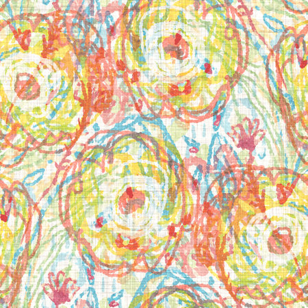 Watercolor flower motif background. Hand painted earthy whimsical seamless pattern. Modern floral linen textile for spring summer home decor. Decorative scandi style colorful nature all over printの写真素材