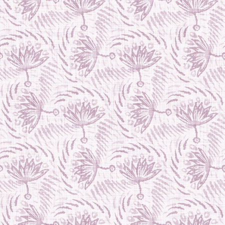 Watercolor purple flower motif background. Hand painted earthy whimsical seamless pattern. Modern floral linen textile for spring summer home decor. Decorative scandi colorful nature all over printの写真素材