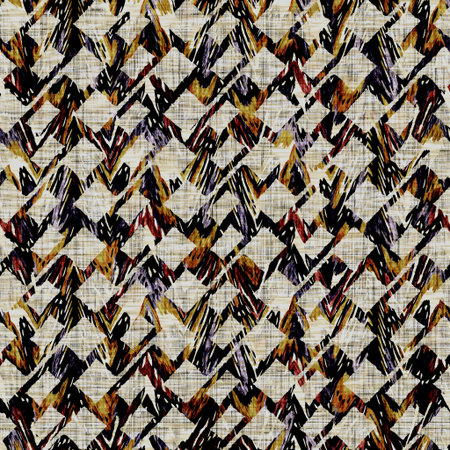 Seamless sepia grunge geometric print texture background. Distressed fabric pattern textile...