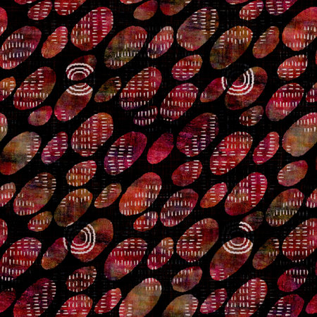 Seamless dark spotted block print background. Boho ethnic soft furnishing fabric style. Tie dye...
