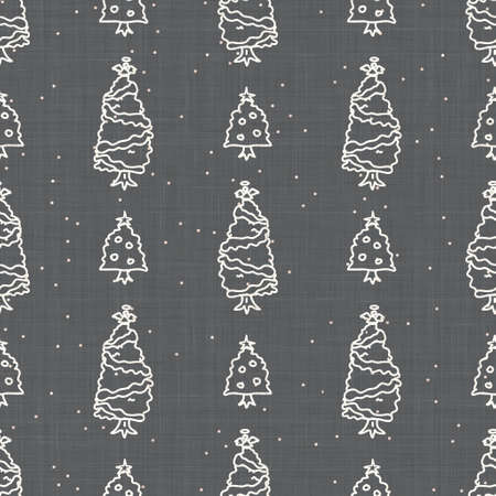 Seamless christmas tree holiday background. Fir sprig spruce monochrome pattern texture. Linen scandi festive christmas motif background. Stylish modern seasonal gift wrapping paper.の写真素材