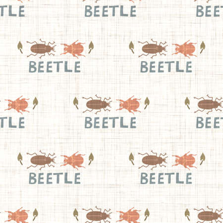 Seamless background bug insect gender neutral pattern. Whimsical minimal earthy 2 tone color. kids nursery wallpaper or boho cartoon insect beetle fashion all over print.の写真素材