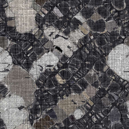 Rustic mottled charcoal grey french linen woven texture background. Worn neutral old vintage cloth printed fabric textile. Distressed all over print . Irregular uneven stained rough grunge effect.の写真素材