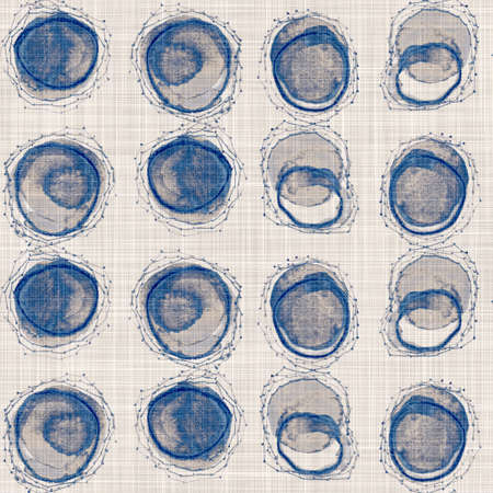 Seamless french farmhouse dotty linen pattern. Provence blue white woven texture. Shabby chic style decorative circle dot fabric background. Textile rustic all over printの写真素材