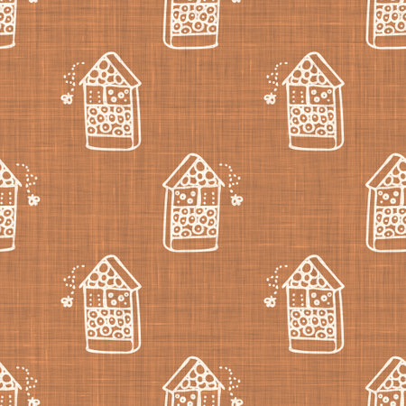 Seamless background bumble bee insect gender neutral pattern. Whimsical minimal earthy 2 tone color. Kids nursert wallpaper or boho cartoon bug fashion all over print.の写真素材