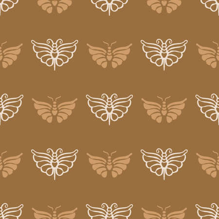 Scandi gender neutral butterfly seamless pattern. Elegant boho garden insect all over print. Calm two tone bug for Scandinanvian home decor tile. Sweet summer wildlife filigree.のイラスト素材