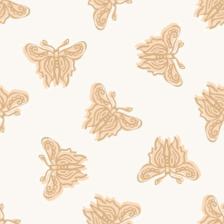 Scandi gender neutral butterfly seamless pattern. Elegant boho garden insect all over print. Calm two tone bug for Scandinanvian home decor tile. Sweet summer wildlife filigree.のイラスト素材