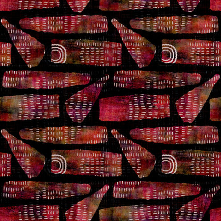 Seamless dark geometric block print background. Boho ethnic soft furnishing fabric style. Tie dye...