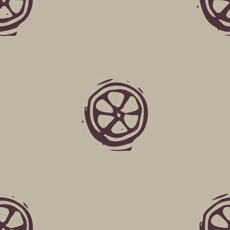 Handmade carved garden orange fruit block print seamless pattern. Rustic heritage folk art background. Scandi or ethnic indian lino cut design. Naive organic neutral tone primitive all over texture.のイラスト素材