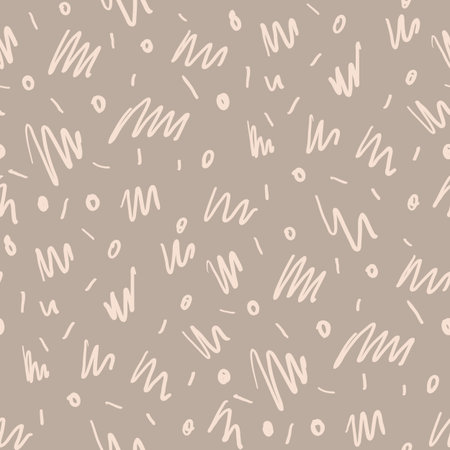 Seamless minimalist doodle scribble pattern background. Calm boho earthy tone color wallpaper. Simple modern natural unisex design. Organic childish gender neutral baby all over print. Hand drawn.のイラスト素材