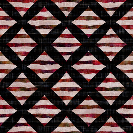 Seamless dark check mosaic block print background. Boho ethnic soft furnishing fabric style. Tie dye...