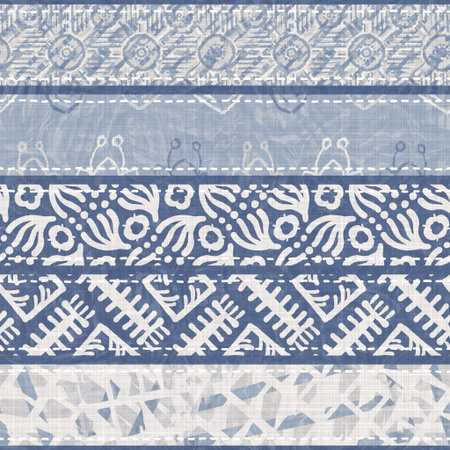 Shabby chic french grey blue linen patchwork stripe. Grunge washed out vintage patched textile...
