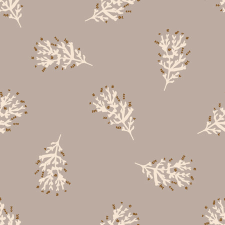 Seamless minimalist doodle floral pattern background. Calm boho earthy tone color wallpaper. Simple modern scandi unisex flower design. Organic childish gender neutral baby all over print. Hand drawn.のイラスト素材