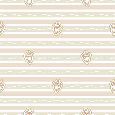 Seamless minimalist acorn blockprint pattern background. Calm pale tonal pastel color wallpaper. Simple modern scandi unisex kid design. Organic light gender neutral baby newborn nursery print.のイラスト素材