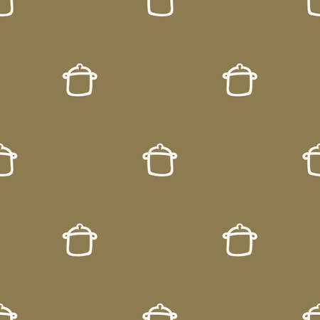 Seamless background cooking pot gender neutral baby pattern. Simple whimsical minimal earthy 2 tone color. kids nursery wallpaper or boho cartoon food kitchen fashion all over print.のイラスト素材