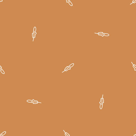Seamless bacaground feather gender neutral baby pattern. Simple whimsical minimal earthy 2 tone color. Kids nursery wallpaper or boho cartoon animal fashion all over print.のイラスト素材