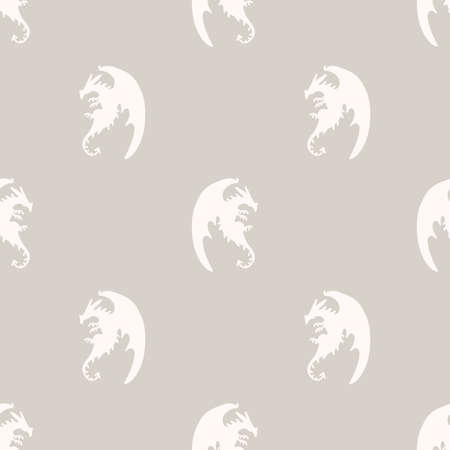 Seamless background dragon gender neutral baby pattern. Simple whimsical minimal earthy 2 tone color. Kids nursery wallpaper or boho cartoon animal fashion all over print.のイラスト素材