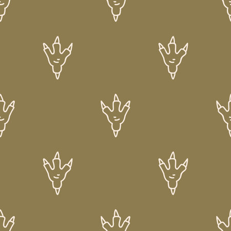 Seamless background dinosaur foot gender neutral baby pattern. Simple whimsical minimal earthy 2 tone color. Kids nursery wallpaper or boho cartoon animal fashion all over print.のイラスト素材