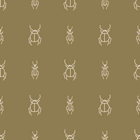 Seamless background two beetle gender neutral baby pattern. Simple whimsical minimal earthy 2 tone color. Kids nursery wallpaper or boho woodland nature fashion all over print.のイラスト素材