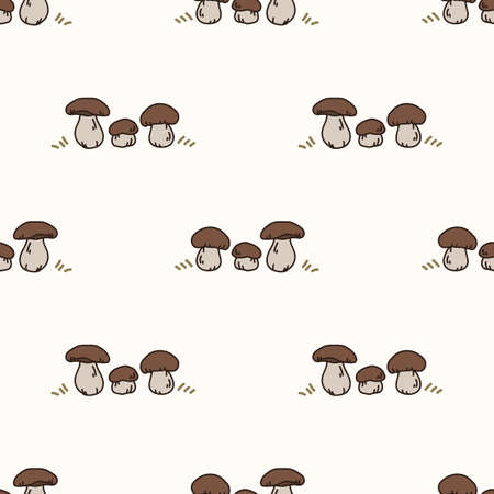 Seamless background mushroom gender neutral baby pattern. Simple whimsical minimal earthy 2 tone color. Kids nursery wallpaper or boho cartoon animal fashion all over print.のイラスト素材