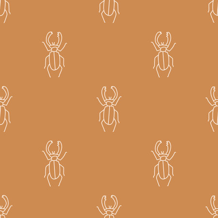 Seamless background stag beetle gender neutral baby pattern. Simple whimsical minimal earthy 2 tone color. Kids nursery wallpaper or boho woodland nature fashion all over print.のイラスト素材