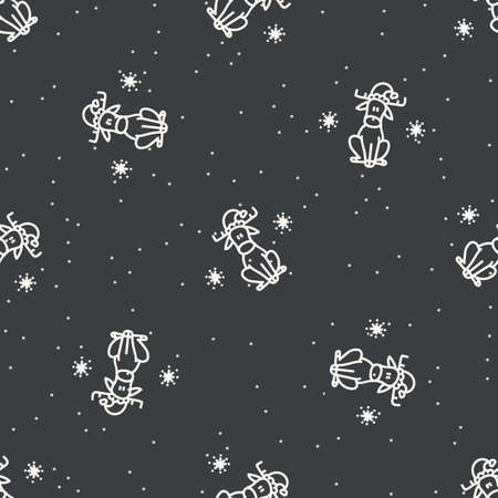 Seamless christmas sitting reindeer holiday background. Lace effect xmas monochrome pattern texture. Scandi festive christmas motif background. Stylish modern seasonal gift wrapping paper.のイラスト素材