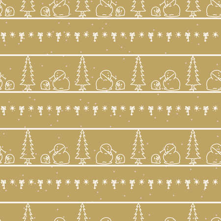 Seamless winter snowman and tree background pattern. Simple gender neutral nursery festive scrapbook digital paper. Kids whimsical cute cartoon wallpaper all over print.のイラスト素材