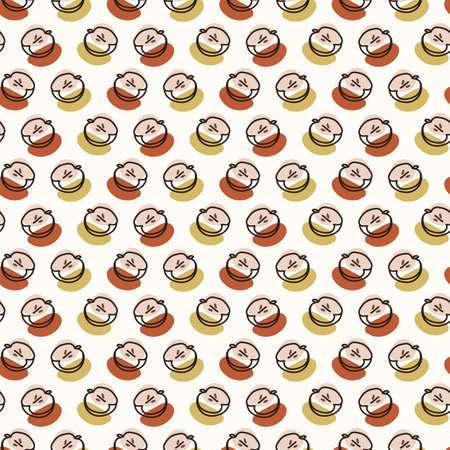 Seamless background cute apple. Gender neutral kid food pattern. Simple whimsical minimal earthy 2 tone color. Baby nursery wallpaper or boho decorative gardening decor all over print.のイラスト素材