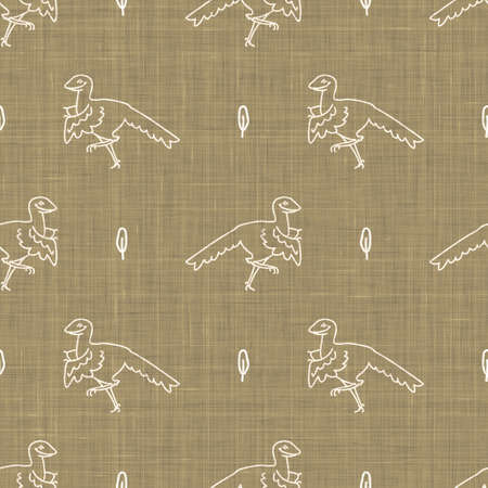 Seamless background Archaeopteryx dinosaur gender neutral baby pattern. Simple whimsical minimal earthy 2 tone color. Kids nursery wallpaper or boho cartoon animal fashion all over print.の写真素材