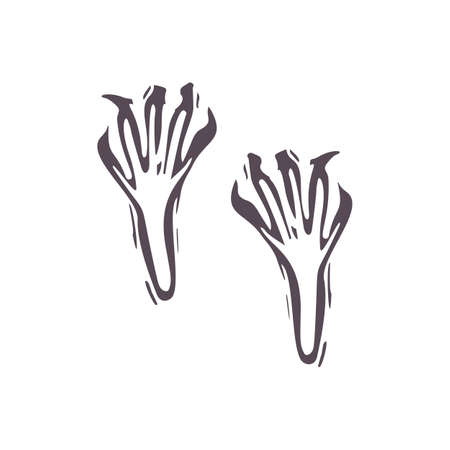 Hand carved bold block print squirrel paw icon clip art. Folk illustration design element. Modern boho decorative linocut. Ethnic muted natural tones. Isolated rustic vector motif.のイラスト素材