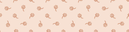 Seamless minimalist doodle flower border pattern. Calm earthy color edge banner. Simple modern...