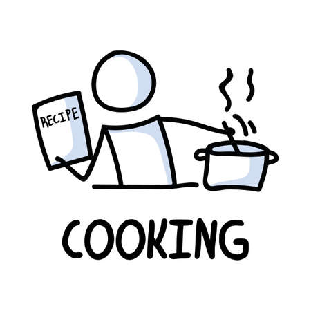 Stick figures icon of home cooking food. Chef pictogram with textのイラスト素材