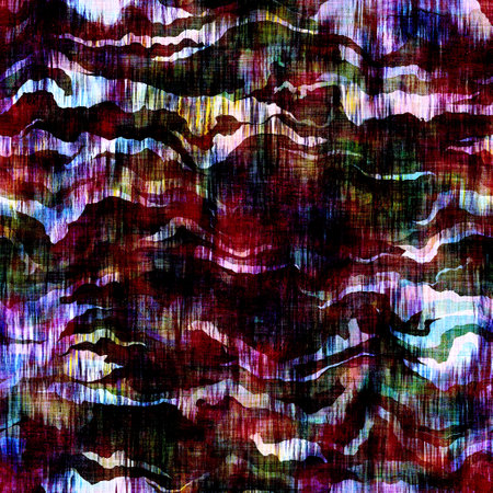 Funky camouflage space dyed style texture material. Seamless colorful boho batik pattern. Mottled modern tie dye fashion design on multicolor cloth textile print.の写真素材