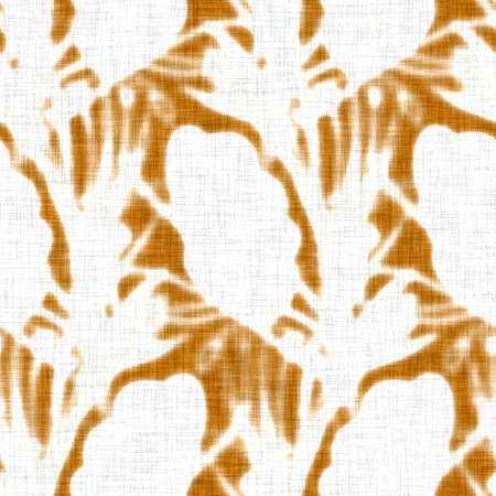 Hand drawn leaf motif linen texture. Whimsical garden seamless pattern. Modern spring doodle foliage nature textile for home decor. Botanical scandi style rustic orange all over print.の写真素材