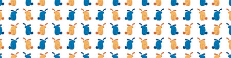 Seamless cartoon pet bunny doodle border. Whimsical minimal 2 tone gender neutral color. Kids...