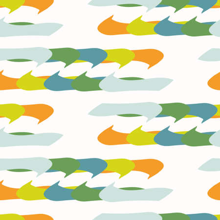 Summer tropical geometric seamless pattern. Bright retro geo shape for digital scrapbook paper and repeat kid design. Fun masculine shirt textile swatch in vectorのイラスト素材