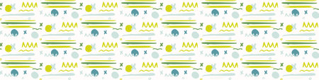 Summer tropical geometric seamless border pattern. Bright retro geo banner edge. Fun gender neutral gift wrap masking taper decor washi ribbon trim in vector.のイラスト素材