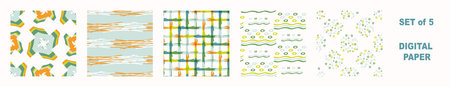 Summer tropical geometric seamless pattern set. Bright retro geo collection for digital scrapbook...