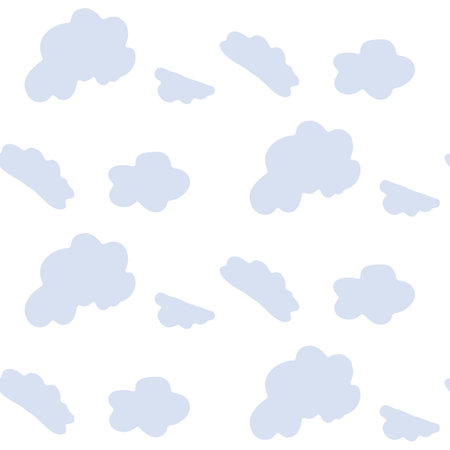 Seamless cartoon cloud sky doodle pattern. Whimsical minimal gender neutral color. Kids nurseryr or weather fashion all over print.のイラスト素材