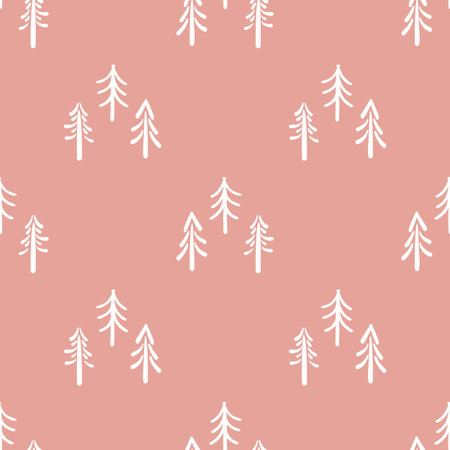Seamless background winter tree gender neutral pattern. Whimsical minimal earthy 2 tone color. kids...