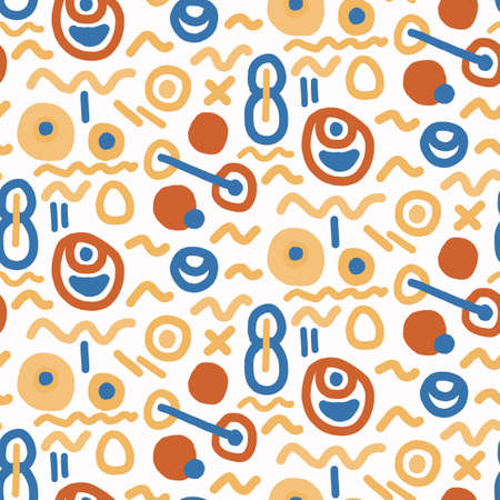 Abstract playful matisse style cut out shape pattern. Seamless modern simple collage style design for retro kids all over print. Trendy geometric home decor, kid fashion, wallpaper in vector repeat.のイラスト素材