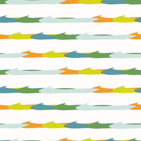 Summer tropical broken stripe seamless pattern. Bright retro geo line for digital scrapbook paper and repeat kid design. Fun masculine shirt textile swatch in vector.のイラスト素材