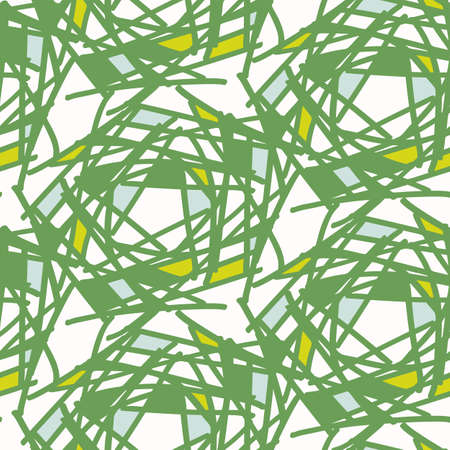 Summer tropical geometric seamless pattern. Bright retro geo shape for digital scrapbook paper and repeat kid design. Fun masculine shirt textile swatch in vector.のイラスト素材